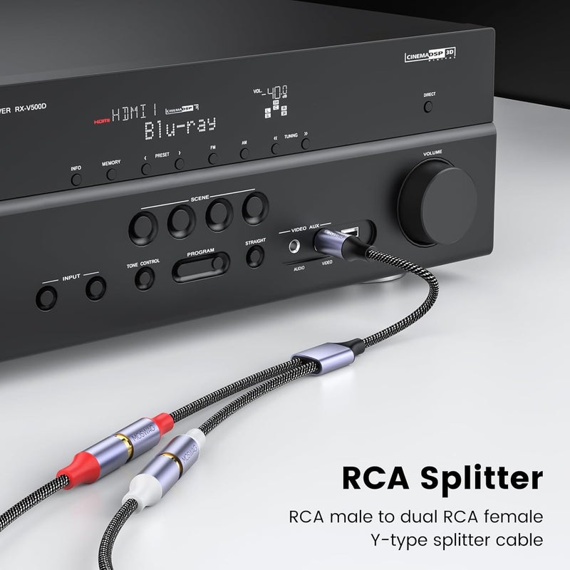 MOSWAG 1 Male to 2 Female, RCA Y Splitter RCA Cable Audio Video Splitter Adapter Extension Cord Compatible with subwoofers, Speakers, Home theatres, HDTVs, Gaming Consoles - Image 2